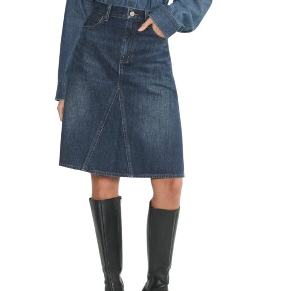 Denim Forum 90s Midi Denim Skirt Be About Dark Bleu Wash - Picture 3 of 15